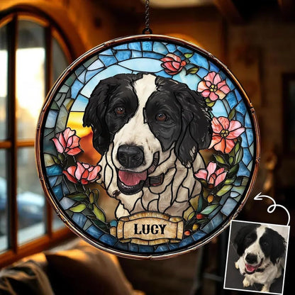 Skiennix Custom Dog Portrait Stained Glass Light Catcher - Pet Memorial Gift | Personalized Tribute