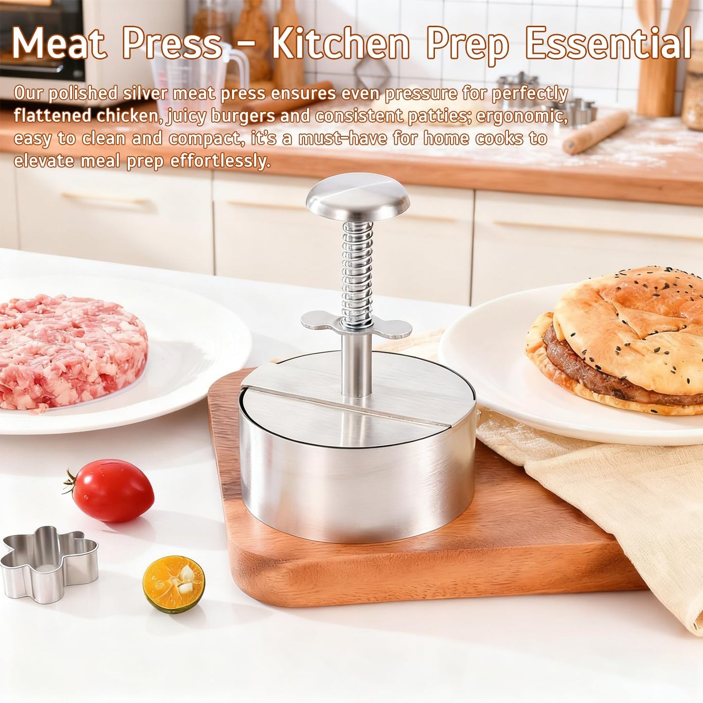 IGRARK Stainless Steel Burger Press,4.5" Hamburger Patty Maker,with Non-Stick Mold & Spring Button, Heavy Duty Easy Release,with 150 Pieces of greaseproof Paper for Beef, Burgers, BBQ