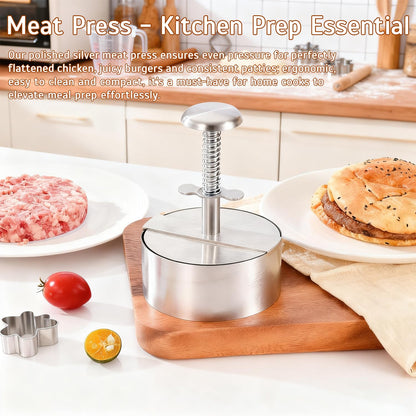 IGRARK Stainless Steel Burger Press,4.5" Hamburger Patty Maker,with Non-Stick Mold & Spring Button, Heavy Duty Easy Release,with 150 Pieces of greaseproof Paper for Beef, Burgers, BBQ
