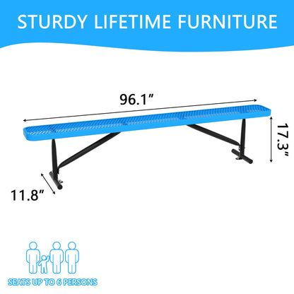 Sunnibety 8 Feet Heavy Duty Metal Park Bench for Outside, Outdoor Bench with Portable Frame, Commercial Benches for Shopping Mall, Store, Park, Patio, Deck, Blue
