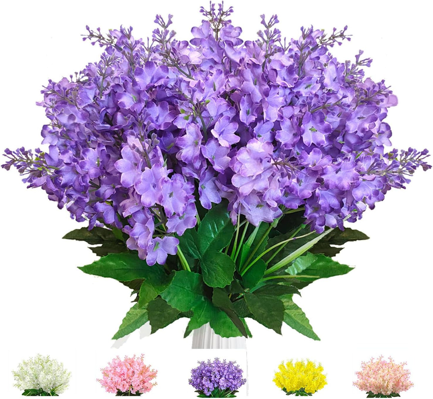 Artificial Flowers Bouquets, Wisteria Hyacinth Fake Bulk for Vase Home Decor, UV Resistant for Indoors, Outdoors,