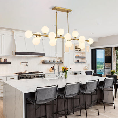 APLampara Mid Century Modern Chandelier 55in Linear Chandeliers 16-Light Brass Gold Pendant Lighting Fixture for Dining Room, Kitchen Island