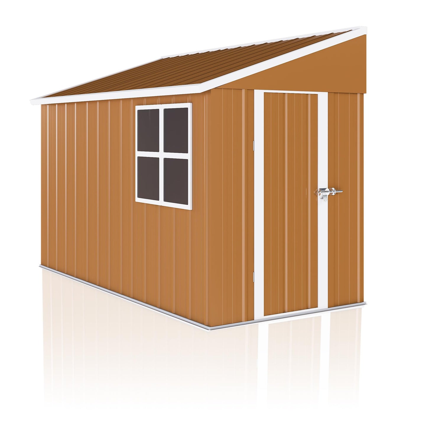 GDFStudio 8x4 FT Heavy-Duty Metal Storage Shed with Hinged Door, Windows & Ventilation, Weatherproof Galvanized Steel Outdoor Garden Shed for Backyard Lawn Patio Tool Storage, Brown, Without Floor