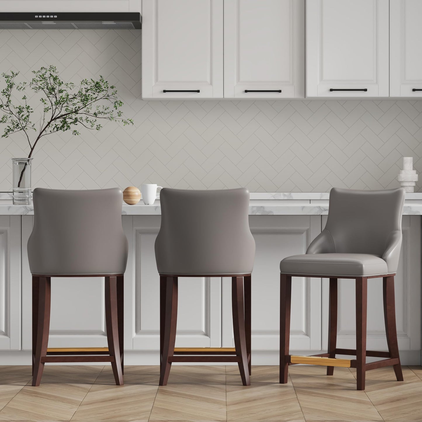 Manhattan Comfort Shubert Counter Stool with Backseat | Upholstered Leatherette, Beech Wood Legs | Perfect Bar Stool for Bar and Kitchen | Commercial Grade | Fully Assembled, Set of 1, Dark Taupe