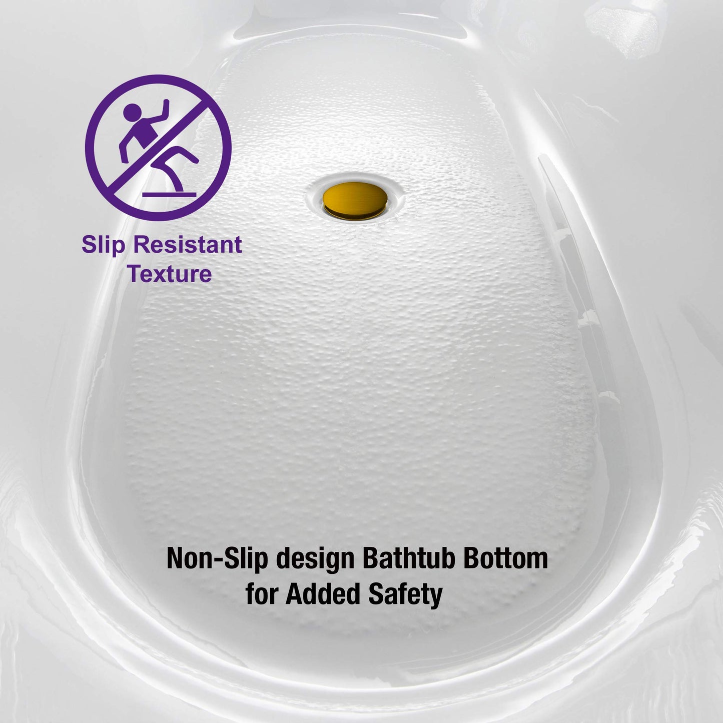WOODBRIDGE 59" Acrylic Freestanding Bathtub Contemporary Soaking White Tub with Brushed Gold Overflow and Drain，B0085-BG-Drain&O
