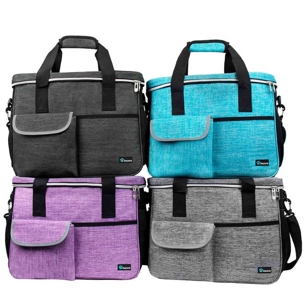 PetAmi Travel Bag Organizer - Dog & Cat Diaper Bag with Food Container and Bowls, Perfect for Weekend Camping (Sea Blue, Large)
