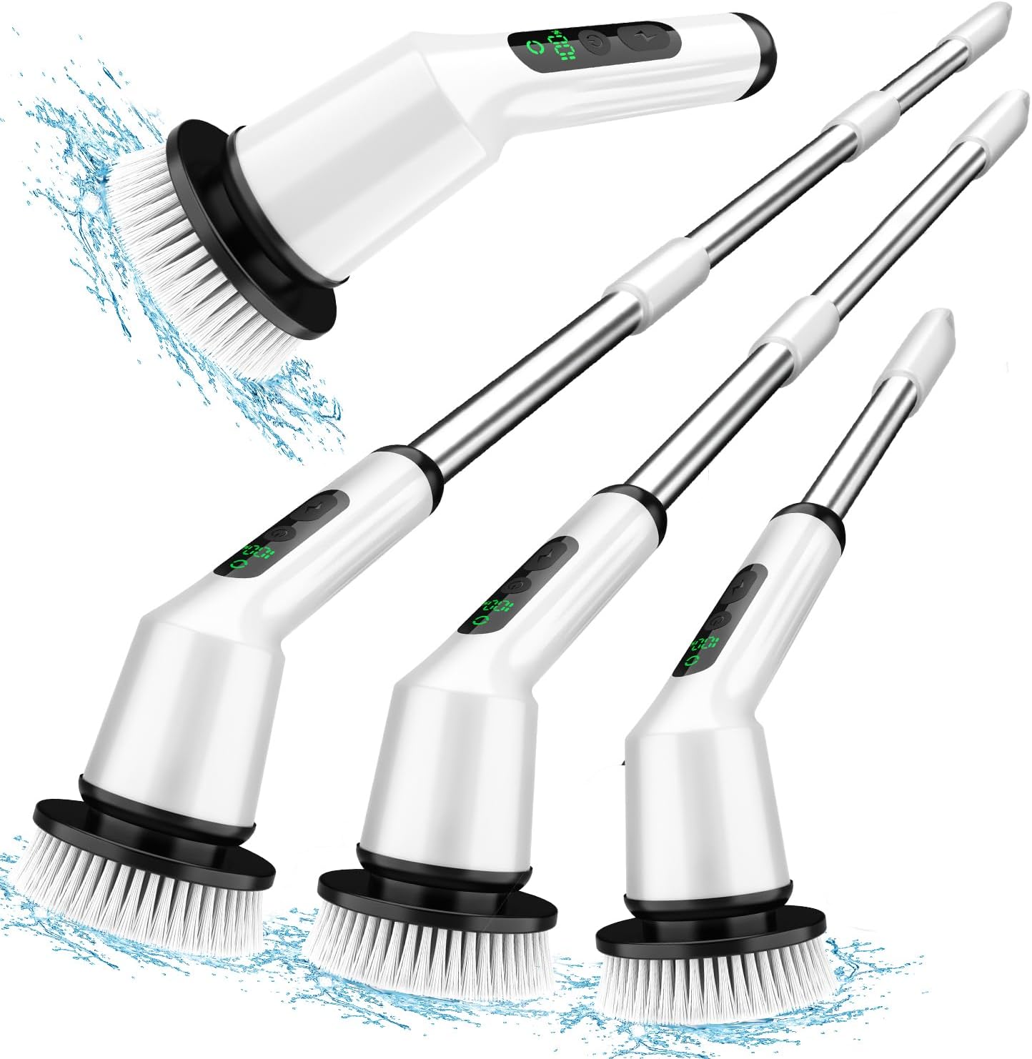 Electric Spin Scrubber, Shower Scrubber with Extendable Arm, Dual-Speed and 3 Brush Heads for Bathroom