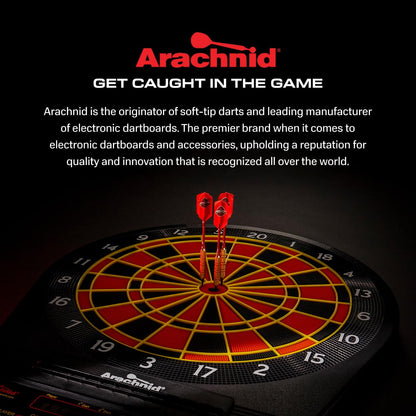 Arachnid Rustic Wood Cabinet: Freestanding LED Unit with E650 Electronic Board. Features 33 Games, 303 Variations, and 8-Player Scoring. Includes 6 Darts and Accessories for a Complete Setup
