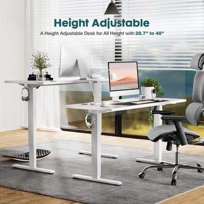 SMUG Standing Desk, Adjustable Height Electric Sit Stand Up Down Computer Table, 40x24 Inch Ergonomic Rising Modern Lift Motorized Gaming Desktop Workstation for Work Home Office, White