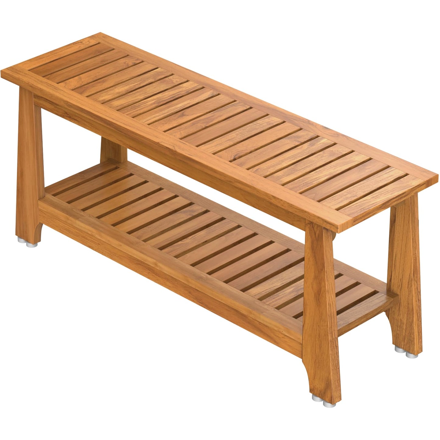 NNN 42" Commercial Teak Shower Bench - 8 Non-Slip Leveling Feet & 350 lbs Capacity | Rock-Solid Stability for Seniors & Spa Safety | Waterproof Design for Saunas/Outdoor Pools (Patented)
