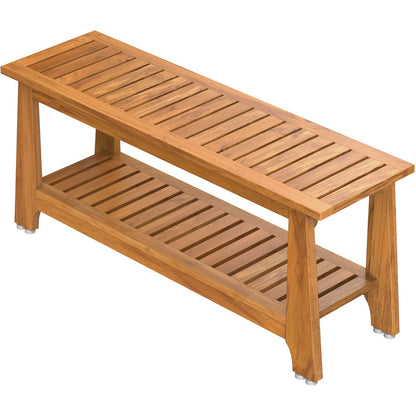 NNN 42" Commercial Teak Shower Bench - 8 Non-Slip Leveling Feet & 350 lbs Capacity | Rock-Solid Stability for Seniors & Spa Safety | Waterproof Design for Saunas/Outdoor Pools (Patented)