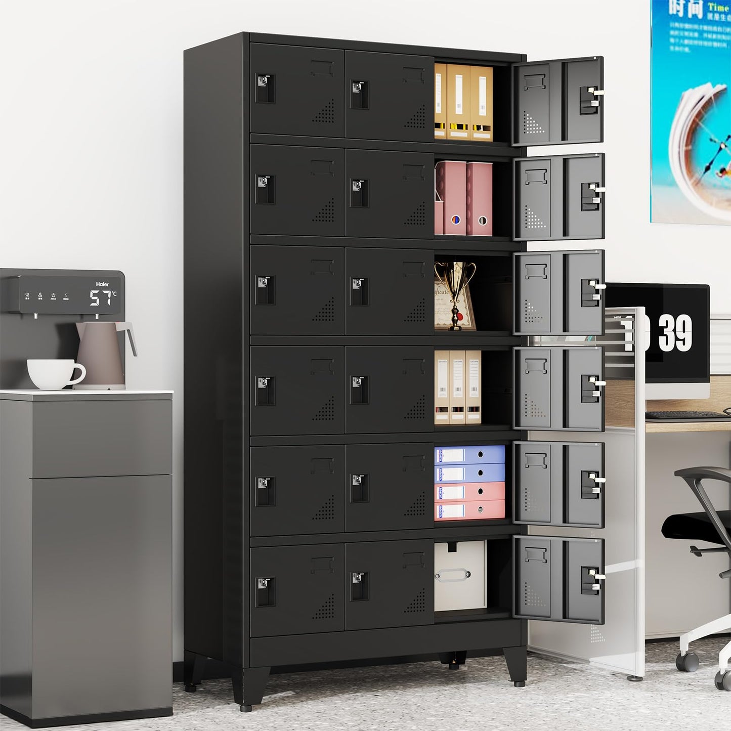 erosoei Metal Lockers for Employees, 18 Doors Metal Storage Locker with Card Slot and Ventilation Holes, Steel Employee lockers for Home Office School Gym Garage, Requires Installation