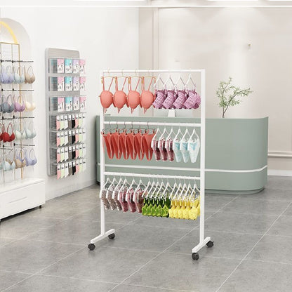 Coat Rack Garment Rack With Wheels, For Clothing Store - Underwear Display Rack, Bra Rack - Commercial Free Standing Hanger For Bikini, Swimwear, Lingerie