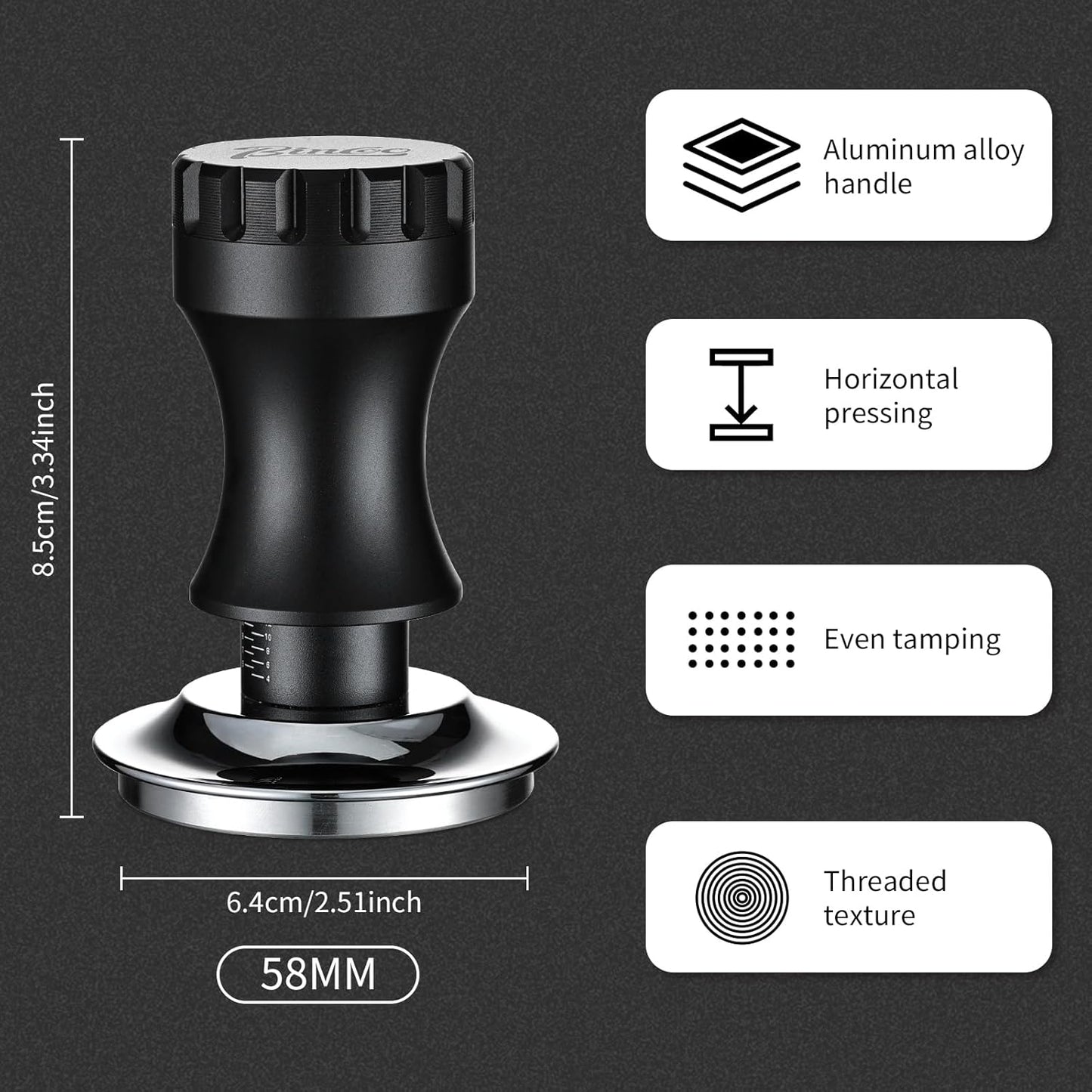 Bincoo Espresso Tamper 58mm, Adjustable Depth Stainless Steel Base Tamper for Barista Home, Fits 58mm Portafilters