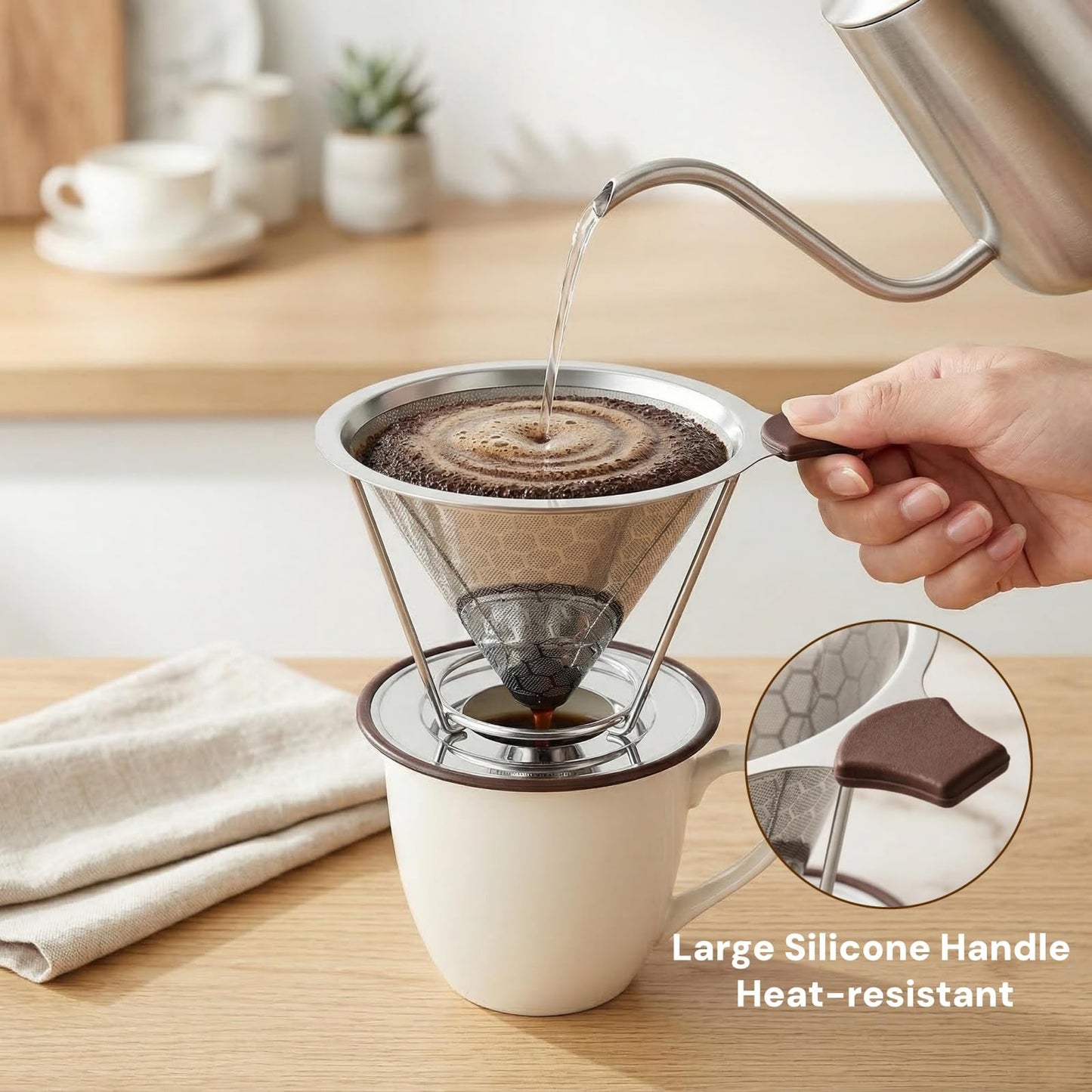 Pour Over Coffee Filter, CHDEXU Stainless Steel Coffee Dripper with Stand, Paperless Reusable Filter with Removable Cup