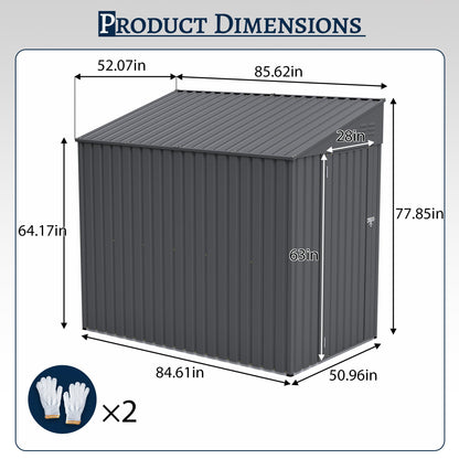 YOPTO 4x7 FT Outdoor Storage Shed Lean to Shed,Metal Shed W/Lockable Door & Air Vent,All Weather Waterproof Garden Tool House W/Reversible Installation,for Backyard,Patio,Lawn,Olive Gray