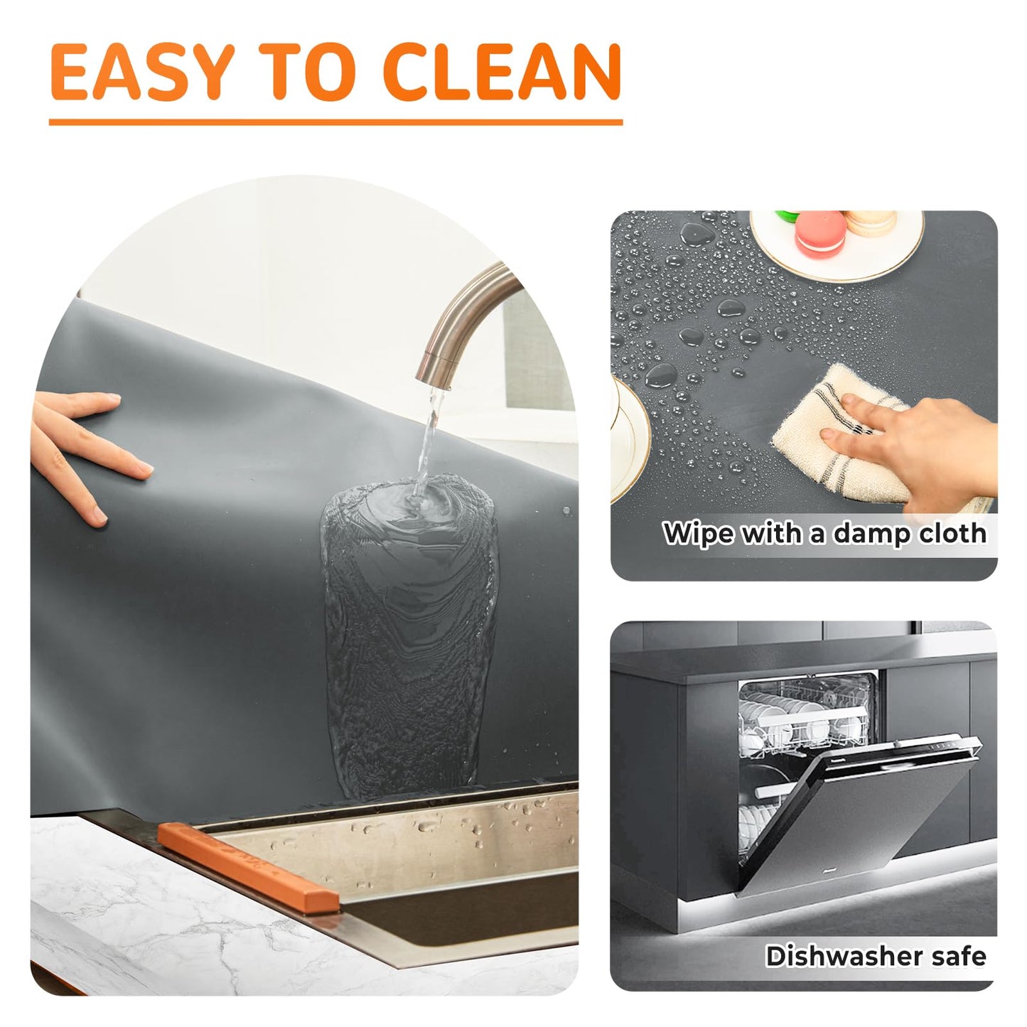 Warome Silicone Mat, 47"x 23" Silicone Mats for Kitchen Counter, Nonslip Heat Resistant Mat, Extra Large Kitchen Counter Mat, Countertop Protector for Craft, No Creases-Gray