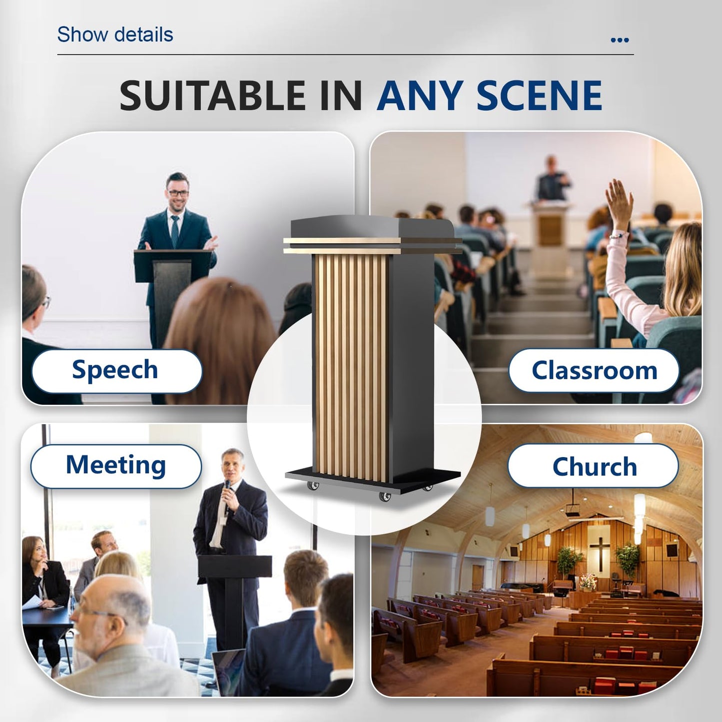 Wooden Podium Stand with Wheels, Pulpitos para Iglesias, Podium Board 17mm Thick, Lockable Drawer, Comes with Dust Cloth Durable and Mobile Lectern, Suitable for Churches, Meeting Room
