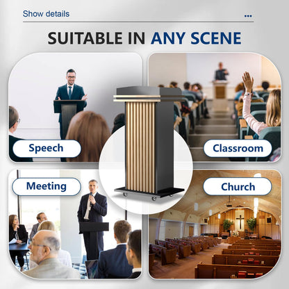 Wooden Podium Stand with Wheels, Pulpitos para Iglesias, Podium Board 17mm Thick, Lockable Drawer, Comes with Dust Cloth Durable and Mobile Lectern, Suitable for Churches, Meeting Room
