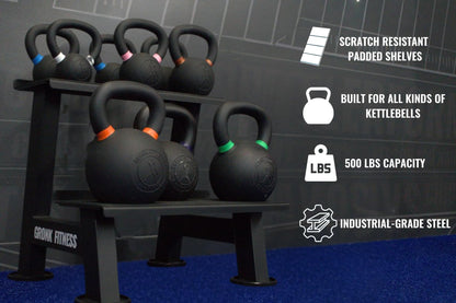 Gronk Fitness Kettlebell Rack | 2-Tier Heavy-Duty Weight Storage Shelf for Home Gym | Scratch-Resistant Padded Shelves | Organize Kettlebells, Dumbbells, and Gym Equipment | Easy Assembly