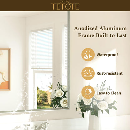 TETOTE Brushed Nickel Vanity Mirror for Bathroom 60" x 36" Beveled Frame Rectangle Bathroom Mirror for Over Sink Brushed Nickel, Tempered Glass, Stronger Frame, Modern Farmhouse Bedroom, Entryway