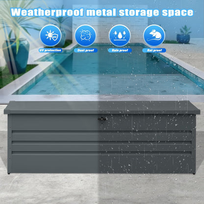 Zolyndo 260 Gallon Waterproof Outdoor Storage Box, Extra Large Outside Metal Deck Storage Box for Patio Cushions, Garden Tools, Pool Supplies