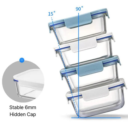 LocknLock LNG445S3M The Clear Borosilicate Glass Food Storage Containers with Lids, 6-Piece Set for Kitchen, Lunch, Meal Prep, Leftovers, Leakproof, Freezer, Microwave, and Dishwasher Safe, Mint