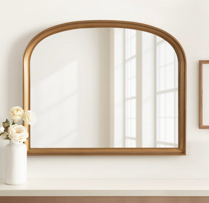 Kate and Laurel Hatherleigh Modern Arched Wooden Wall Mirror, 34 x 28, Gold, Decorative Wood Basket Arch Mirror for Use as Vanity Bathroom Accent or Living Room Mantel Decor