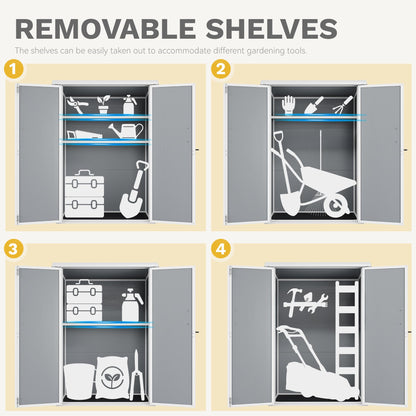 DWVO 50 Cuft Outdoor Tall Storage Shed with 2 Shelves, 4.3x2x5.5ft Vertical Tool Shed with Floor & Lockable Doors, Sturdy Double-Wall Plastic Cabinet for Garbage Cans and Garden Equipment (Gray)