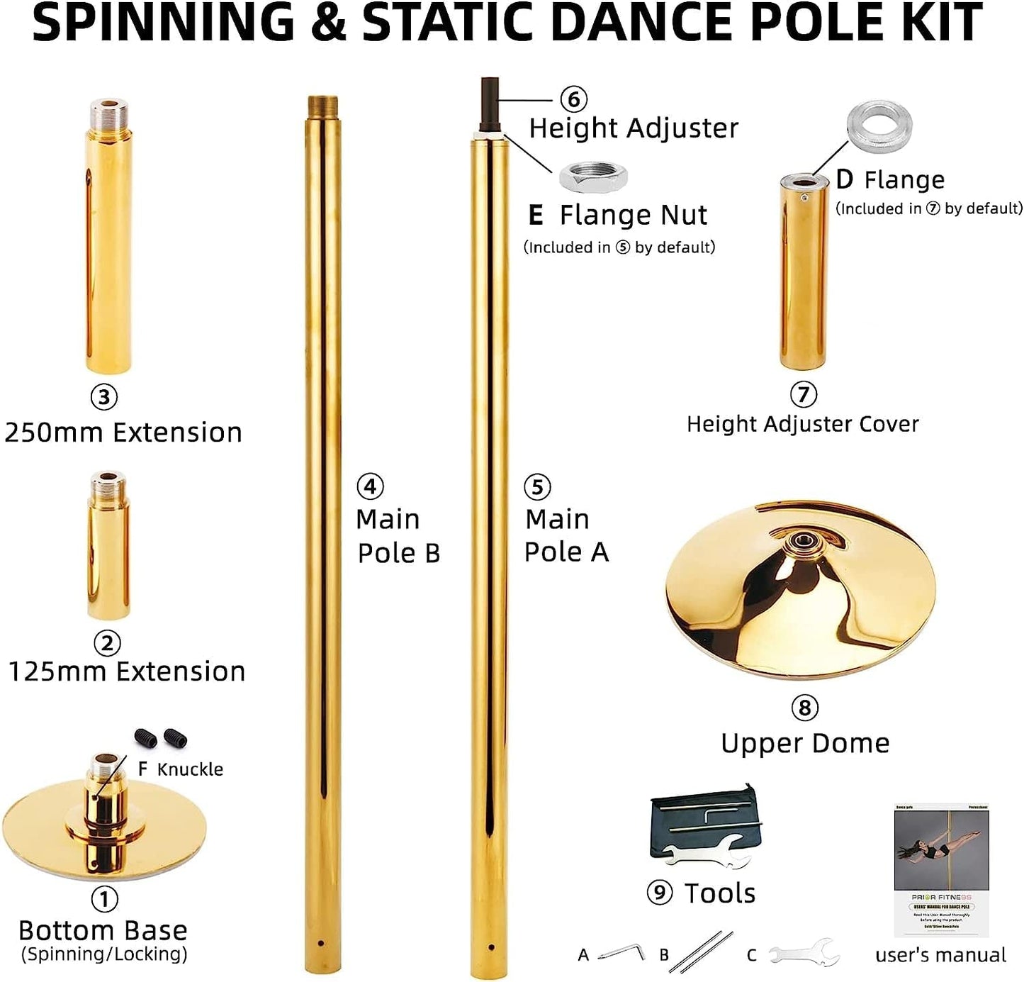 45mm Professional Steel Dancing Pole with Adjustable Height Rotating Fixed Dual Use Portable Removable Dance Pole Kit Bar Training Dance X-Pole for Exercise Club Party Pub Home
