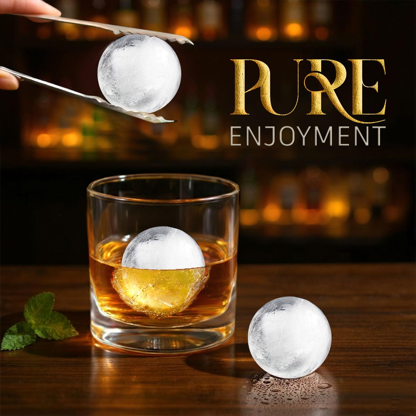 1.8in Large Ice Cube Molds - Big Round Whiskey Ice Trays for Freezer with Bucket, Scoop, Tongs, 2 Straws - Easy to Fill & Release, Bourbon Cocktail (3 pack, 8 Balls)
