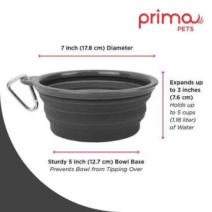 Sale Collapsible Silicone Water Travel Bowl with Clip for Dog and Cat, Portable and Durable Pop-up Feeder for Convenient On-The-go Feeding Size: Large (5 Cups) Grey