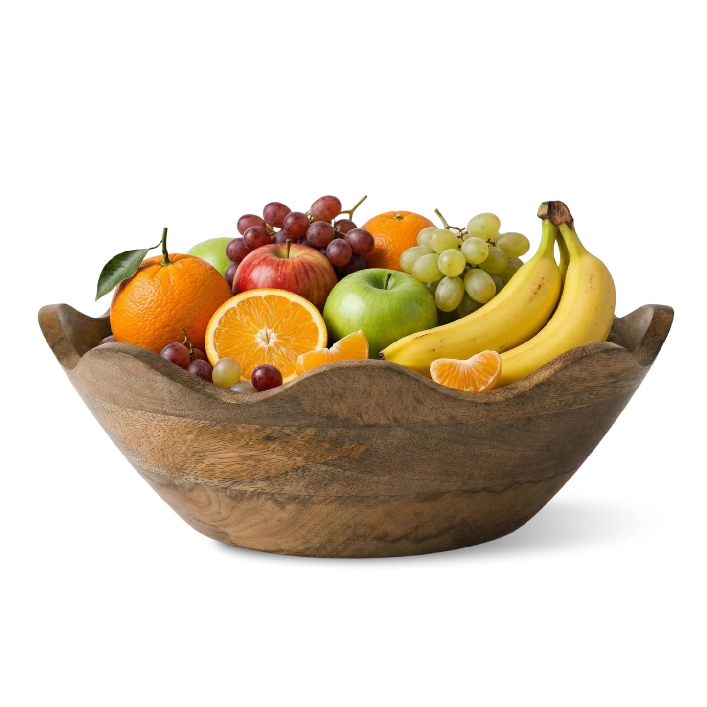 Mela Artisans 12-Inch Mango Wood Scalloped Bowl - Hand-Finished Decorative Serving and Fruit Bowl with Natural Grain for Kitchen Counter, Snacks, Desserts, Bread and Home Decor Centerpiece