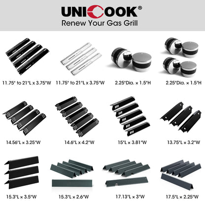 Unicook Universal Replacement Heavy Duty Adjustable Porcelain Steel Heat Plate Shield, Heat Tent, Flavorizer Bar, Burner Cover, Flame Tamer for Gas Grill, Extends from 11.75" up to 21" L, 4 Pack