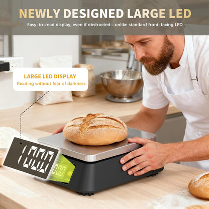 Kitchen Scales Digital Weight Grams and Ounces, YONCON KF-H8U Food Scale for Bakers, Candle and Soap Making, Baking Scale with Stainless Steel Large Platform, 22lb, 3*AA Batteries and AC Power Adapter