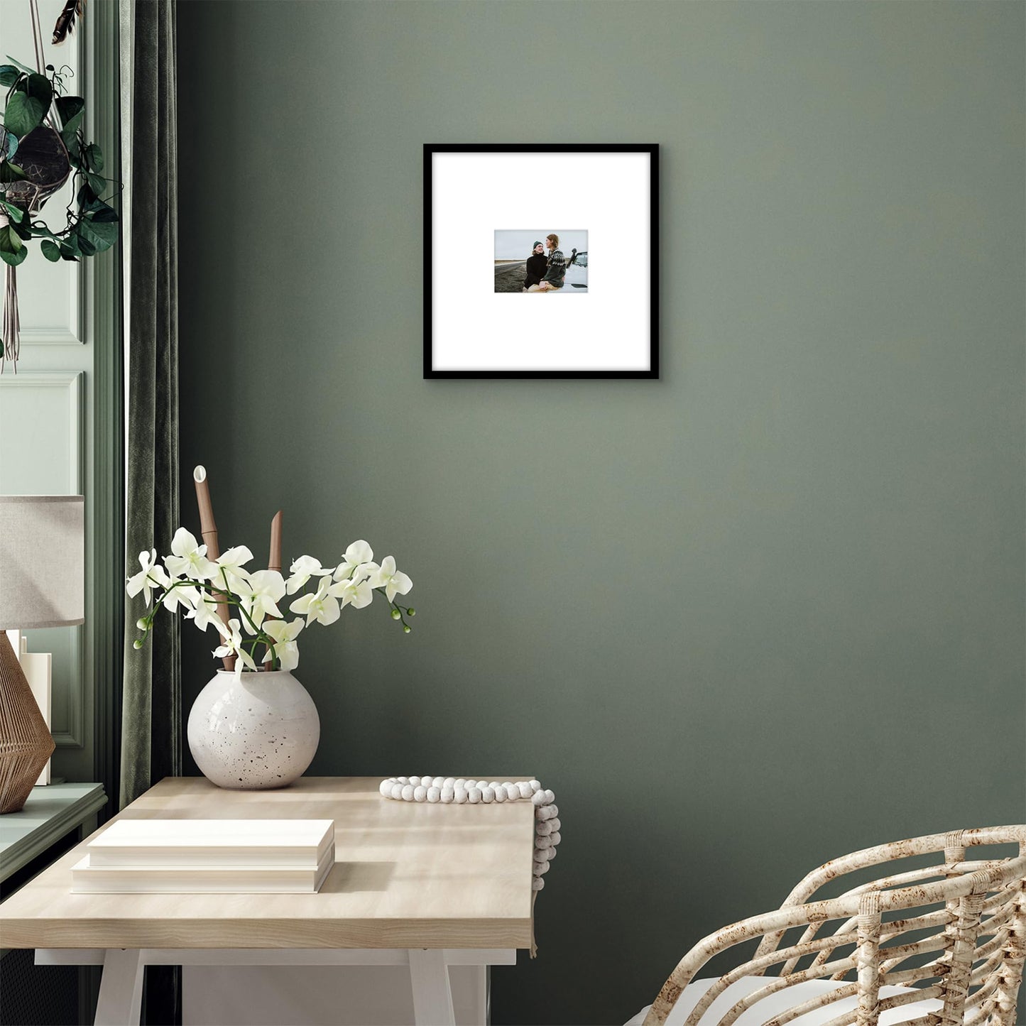 Americanflat 14x14 Picture Frame with Polished Plexiglass - Use as 4x6 Frame with Mat or Display 14x14 Photo Without Mat - Streamline Collection - Thin Border Square Frames for Wall Display - Black