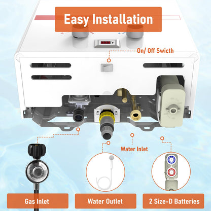 TOPWISH Portable Propane Water Heater Tankless, 8L 2.11GPM Instant Gas Hot Water Heater 54,500 BTU with Digital Display Handle Overheating Protection for Outdoor Camping RV Cabin Shower