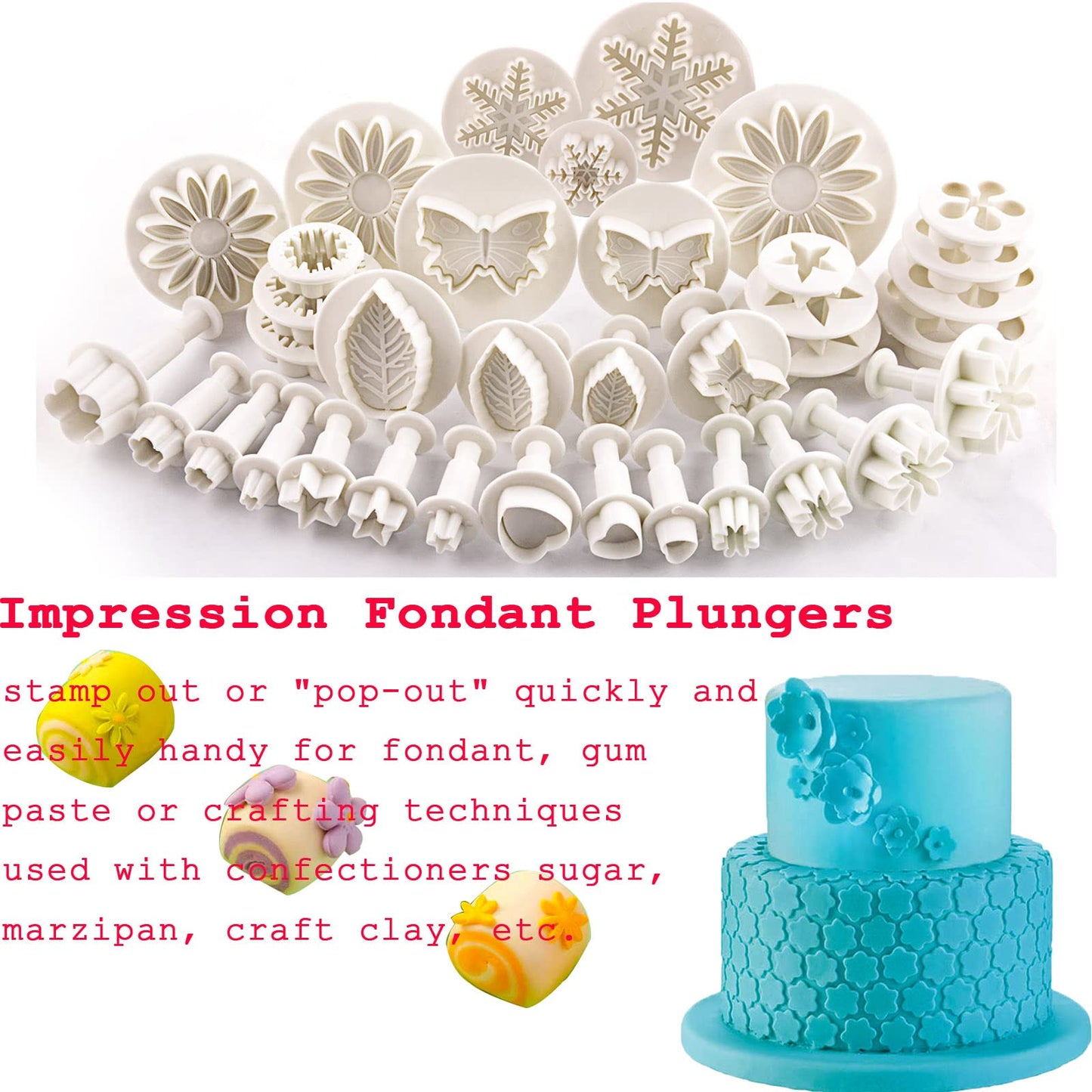 36-piece Flower Fondant Cutters Gum Paste Cookie Stamp Cake Decorating Tool Set - Daisy Leaf Butterfly Heart Plunger Cutter Seal DIY Handmade Clay Embosser Mini Mold Maker