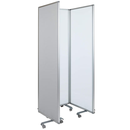 Flash Furniture Raisley 3-Section Mobile Magnetic Whiteboard and Cloth Partition, Rolling Dry Erase Board Room Divider, 72"H x 24"W
