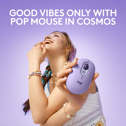 Logitech POP Mouse, Wireless Mouse with Customizable Emojis, SilentTouch Technology, Precision/Speed Scroll, Compact Design, Bluetooth, Multi-Device, OS Compatible - Heartbreaker Rose