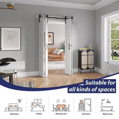 FREDBECK 48in X 84in (for 4 Doors 12x84) White Bi fold Barn Door Bifold Doors with 52" Hardware Track Kit Included,Solid MDF with Water-Proof PVC Surface for Closet,Assembly Required