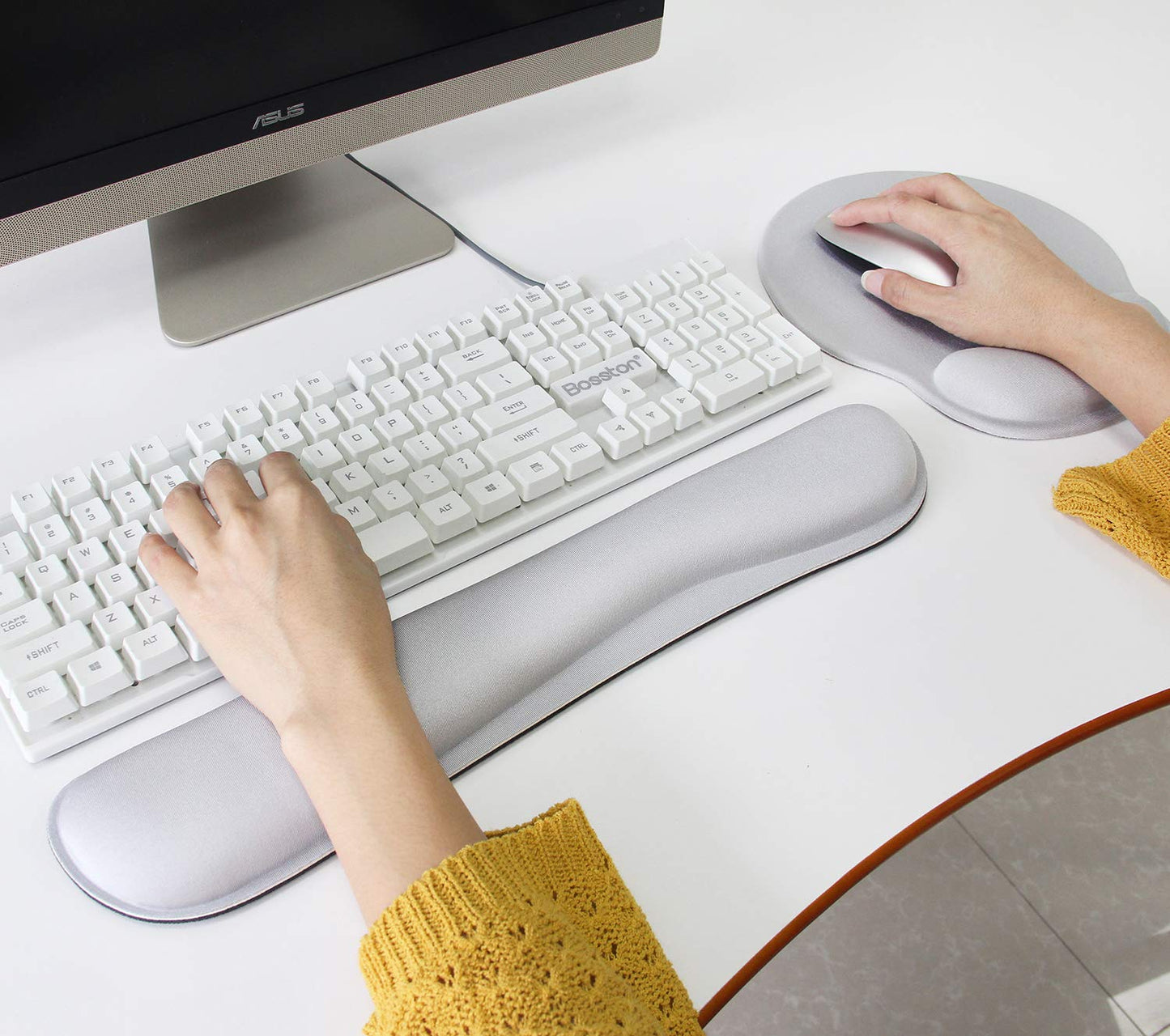 AORTDES Ergonomic Keyboard Mouse Pad Wrist Rest Support Set for Laptop/Computer/Desktop,Memory Foam Hand Rest Wrist Cushion for Gaming/Office,Lightweight Comfortable & Pain Relief (Greyish White)