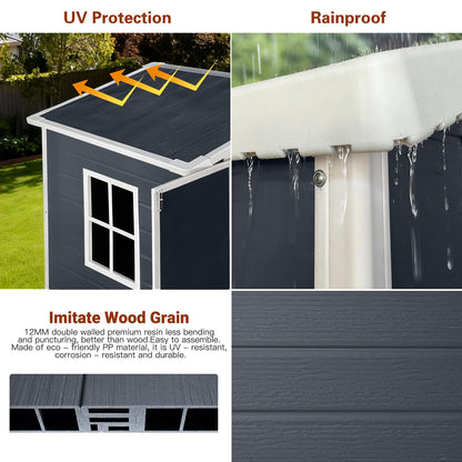 YOPTO 6x4 FT Storage Shed,Plastic Outdoor Storage Shed with Floor and Lockable Door,Waterproof Garden Shed W/Windows & Vents,Sloped Roof,Tool House for Storing Bicycles,Lawnmowers,Cold Grey