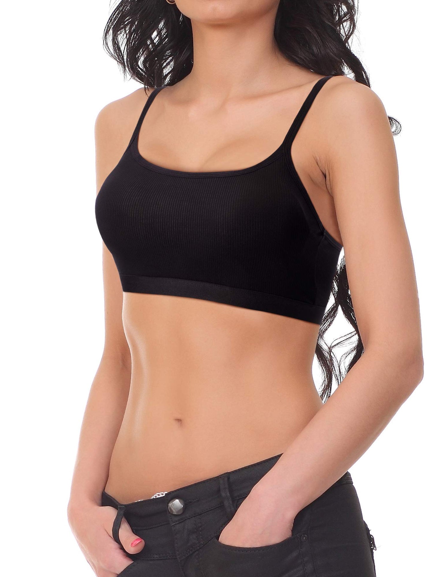 Boao 3 Pieces Mini Camisole Bra Padded Brassiere Tank Top Brassiere Women Sports Bra with Straps(Black, White, Grey,M)