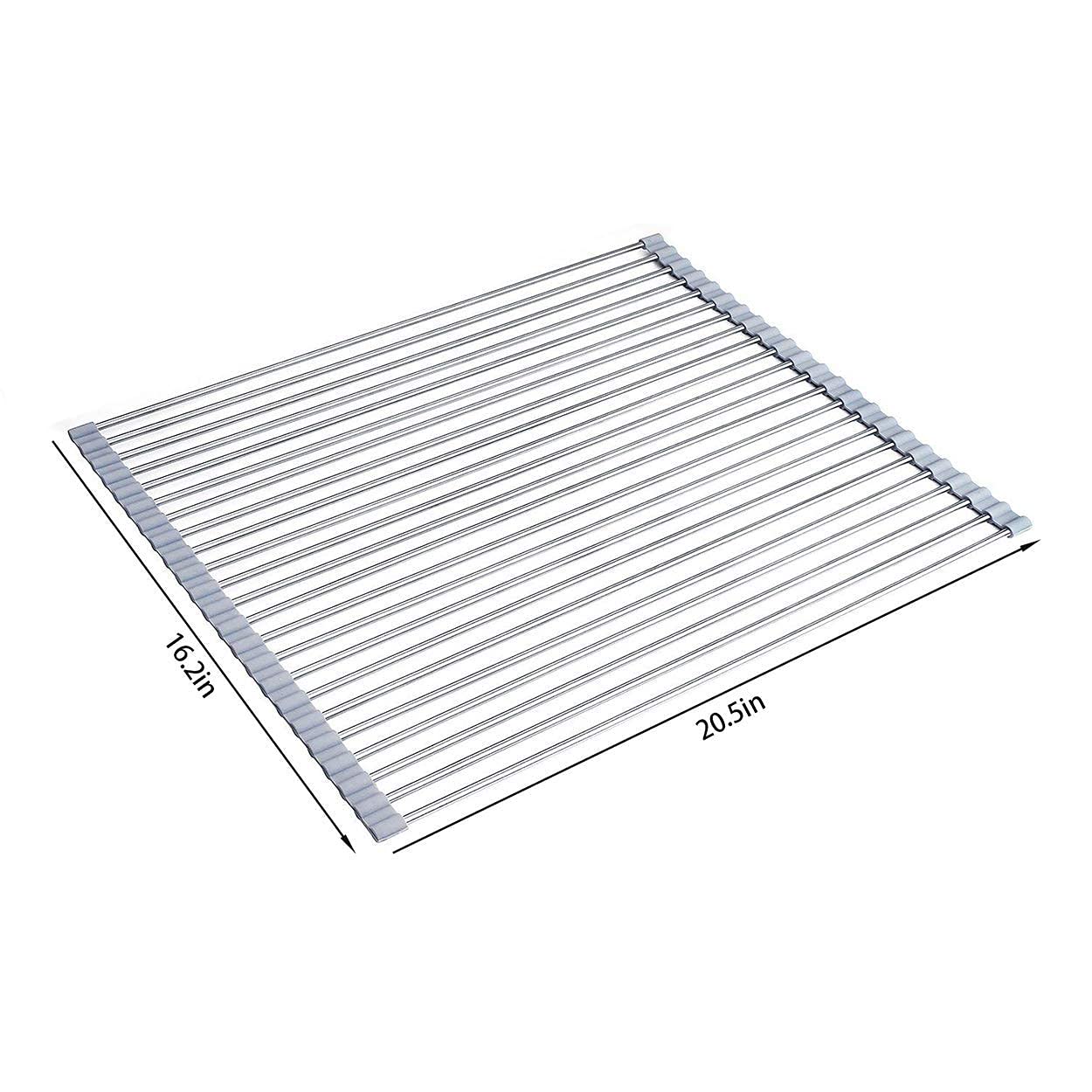 Ahyuan Roll up Dish Drying Rack Over The Sink Kitchen Roll up Sink Drying Rack Portable Dish Drainer Foldable Dish Drying Rack (Warm Gray, 17.8''X17'')