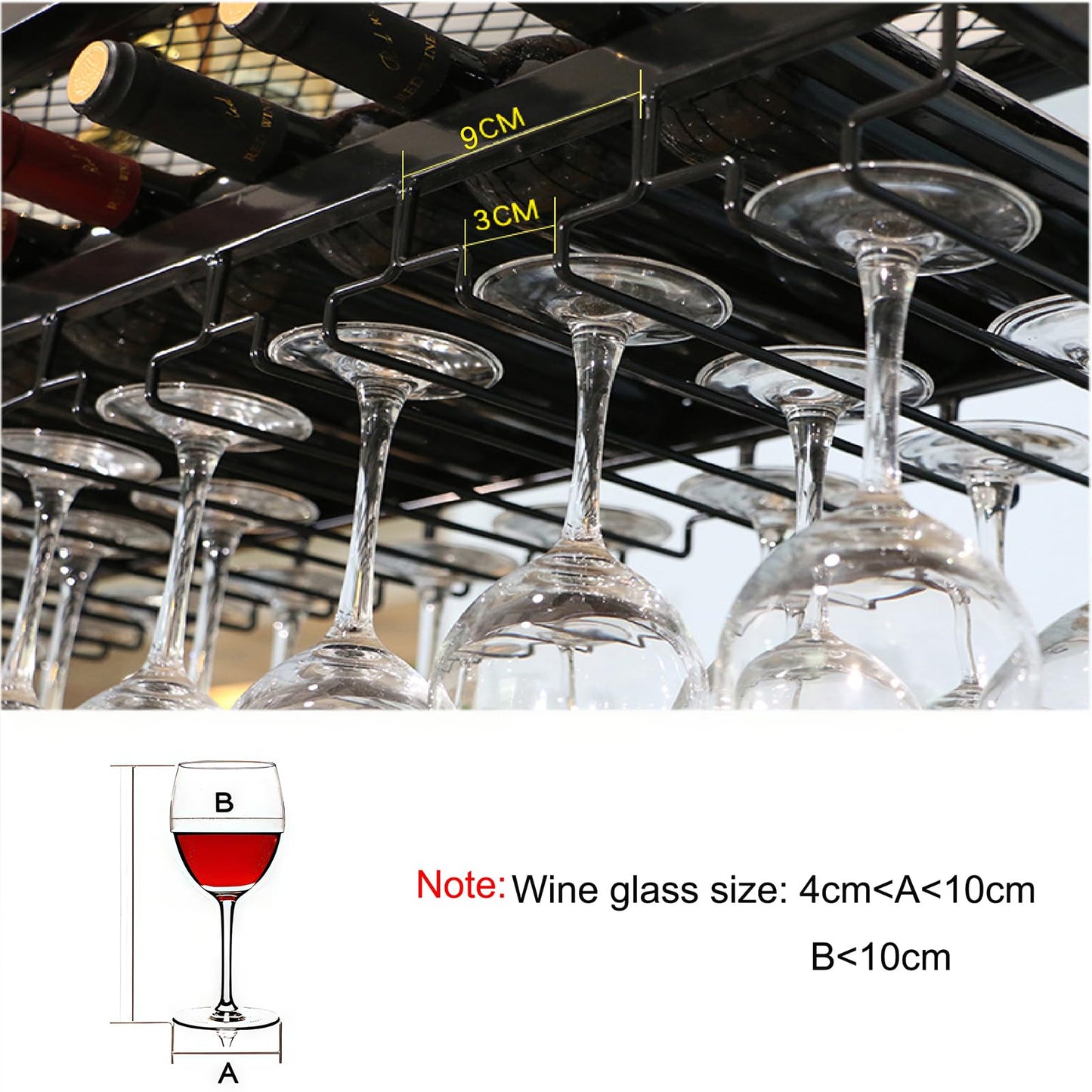47.2IN Ceiling Wine Glass Rack with light, Acrylic Hanging Wine Rack with Glass Holder and Transparent Shelves, Wine Bottle Holder Goblet Stemware Racks Modern Home Bar Coffee Decor Rack(120CM)