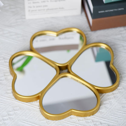 LuHeToz Small Decoritive Heart Wall Mirrors Set of 3, Decorative Four-Leaf Clover Mirror (Gold)
