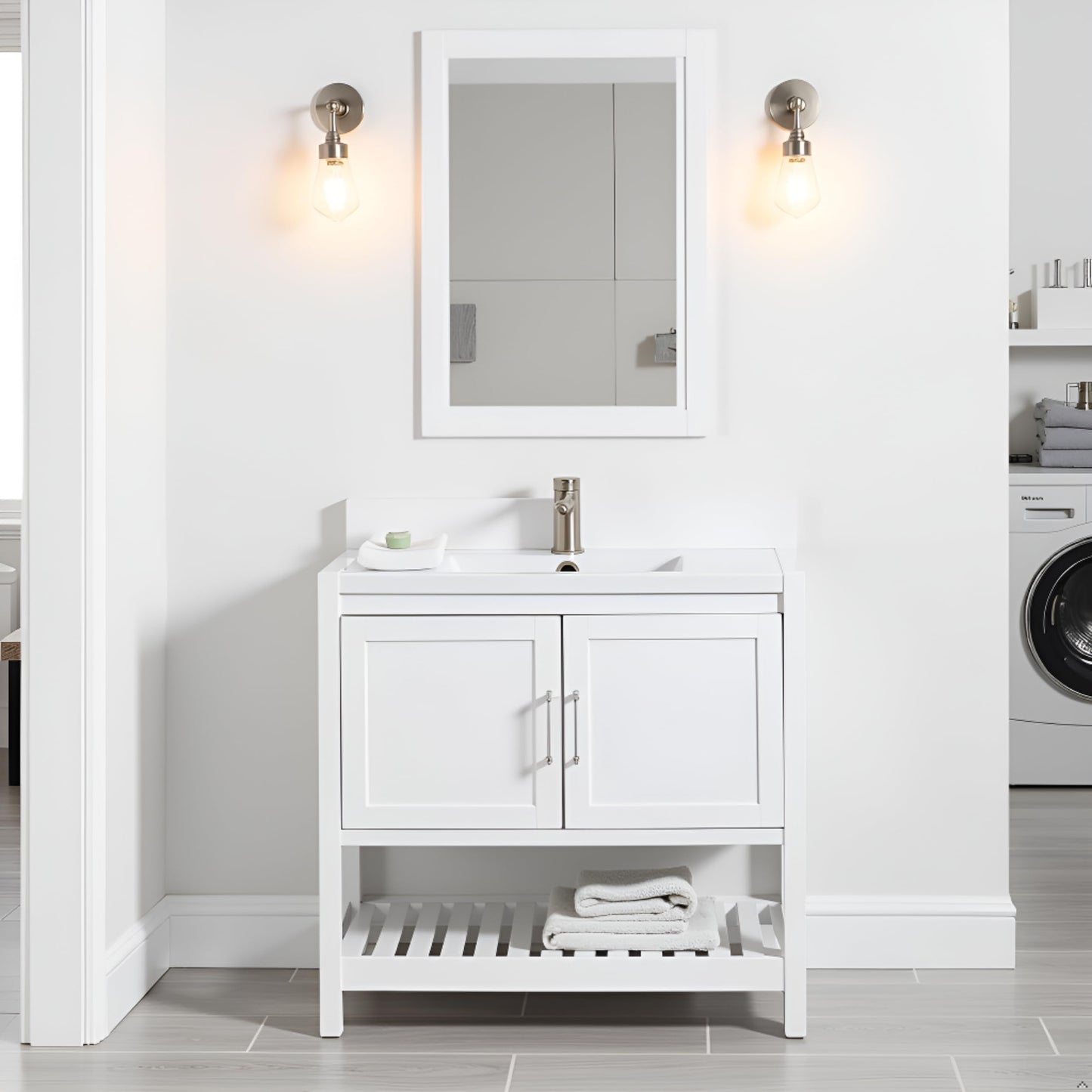 Alaterre Furniture Bennet Bathroom Vanity Without Sink – 36" Freestanding Wood Vanity Cabinet with Soft-Close Shaker Doors, Single Sink Base (White)