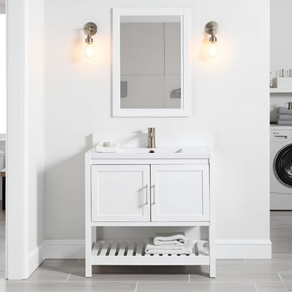 Alaterre Furniture Bennet Bathroom Vanity Without Sink – 36" Freestanding Wood Vanity Cabinet with Soft-Close Shaker Doors, Single Sink Base (White)