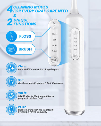 Electric Toothbrush with Water flosser, 3 in 1 Teeth Cleaning Kit with 7 Modes, Electric Toothbrush and flosser Combofor Adults, Water Flosser Portable for Travel and Home (Black)